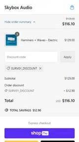 SURVEY_DISCOUNT coupon verification screenshot