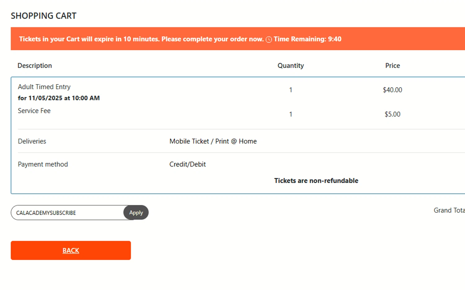 Skydeck promo code screenshot showing code CALACADEMYSUBSCRIBE applied at Skydeck checkout page. Uploaded by SimplyCodes community member a2d2c2d211 on Nov 5, 2025