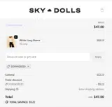 Sky Dolls coupon verification screenshot