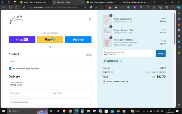 Skylar checkout page showing Skylar coupon code box | Screenshot taken by SimplyCodes community member on May 13, 2024