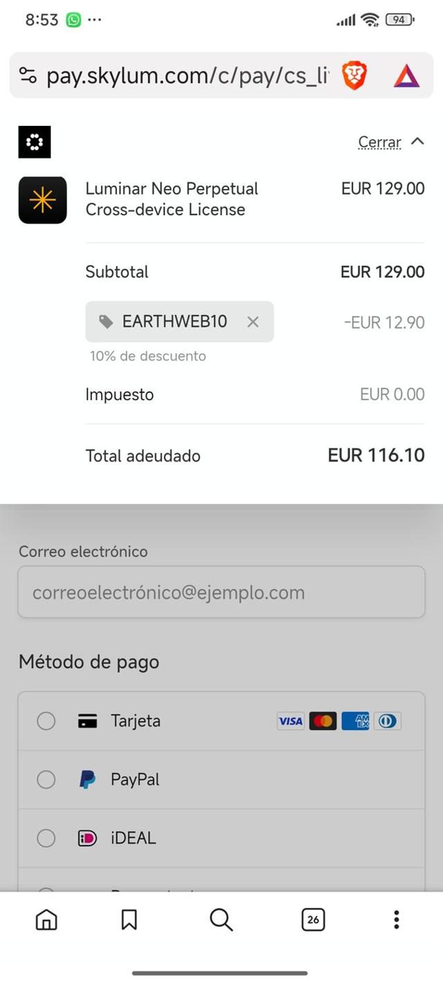 Skylum checkout page showing Skylum promo code box | Screenshot taken by SimplyCodes community member on Aug 17, 2025