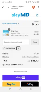 HYDRATION15 coupon verification screenshot