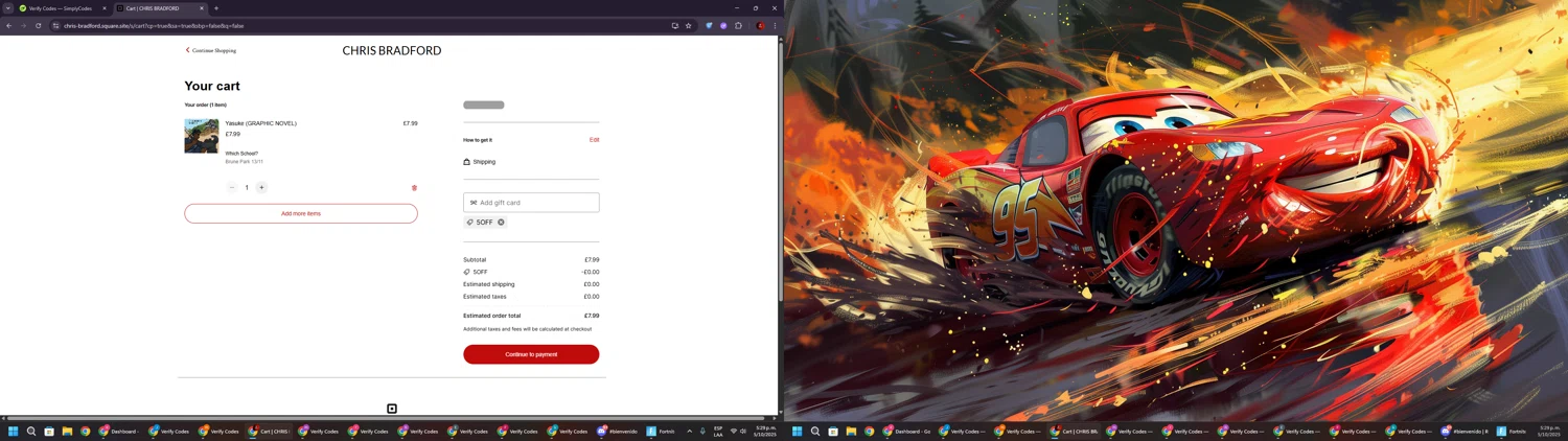 Skyn Studio promo code screenshot showing code 5OFF applied at Skyn Studio checkout page. Uploaded by SimplyCodes community member BrilliantSaver7516 on Oct 5, 2025