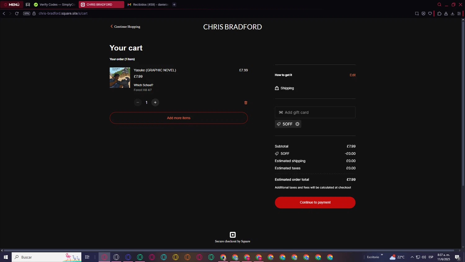 Skyn Studio promo code screenshot showing code 5OFF applied at Skyn Studio checkout page. Uploaded by SimplyCodes community member TokenMaven5407 on Jun 11, 2025