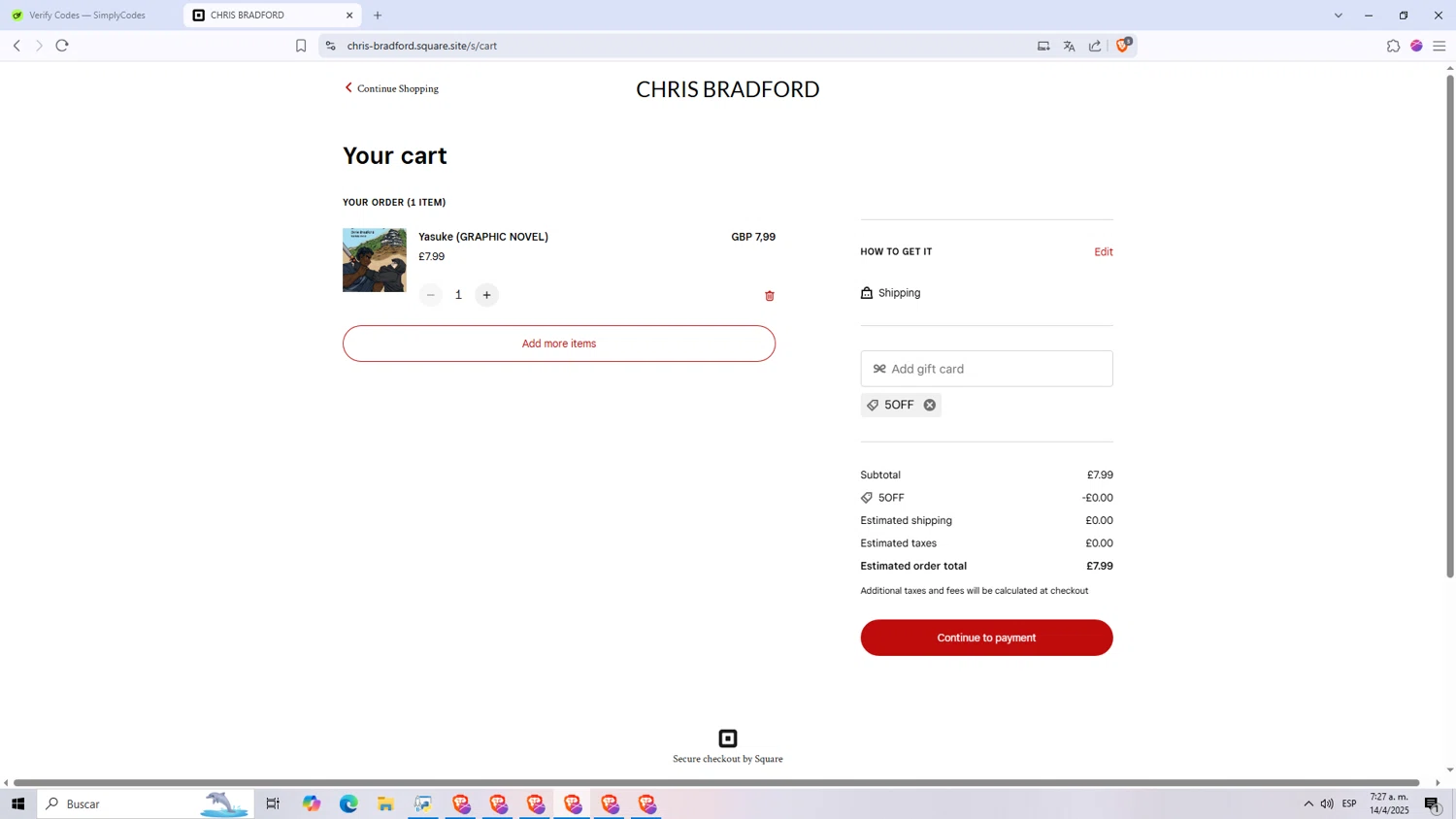 Skyn Studio checkout page showing Skyn Studio promo code box | Screenshot taken by SimplyCodes community member on Apr 14, 2025