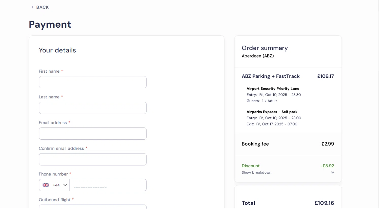 SkyParkSecure - Airport Parking discount code screenshot showing code SAVEUPTO25 applied at SkyParkSecure - Airport Parking checkout page. Uploaded by SimplyCodes community member Yuskecoder426913 on Oct 9, 2025