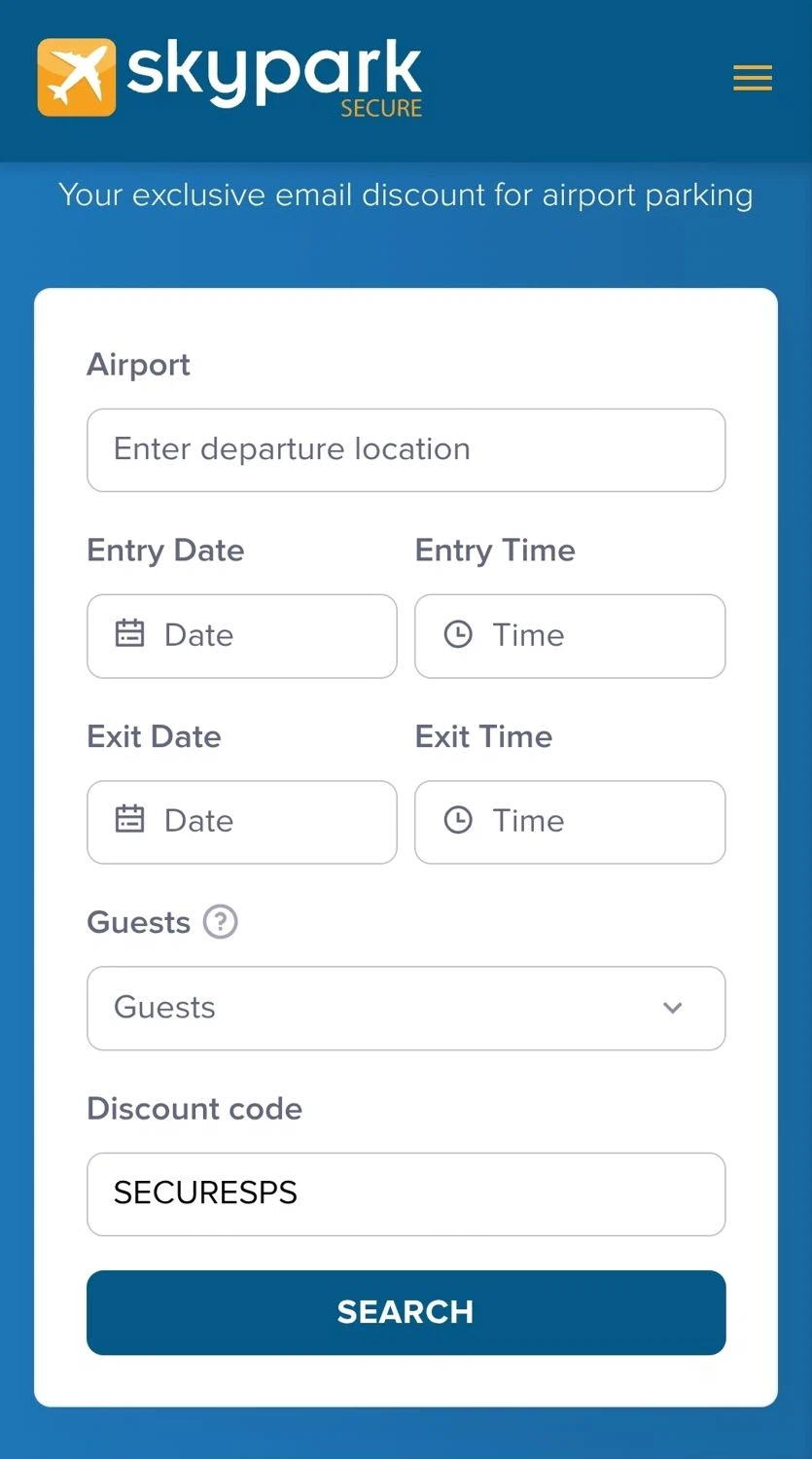 SkyParkSecure - Airport Parking discount code screenshot showing code SECURESPS applied at SkyParkSecure - Airport Parking checkout page. Uploaded by SimplyCodes community member WiseCaptain5299 on Dec 17, 2025