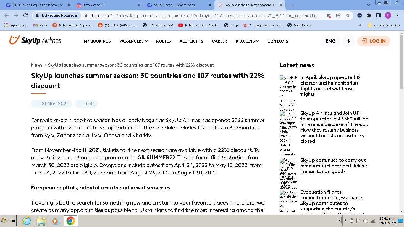 SkyUp Airlines checkout page showing SkyUp Airlines promo code box | Screenshot taken by SimplyCodes community member on May 19, 2022
