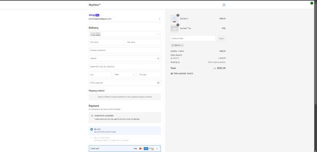 SKYVIEW checkout page showing SKYVIEW promo code box | Screenshot taken by SimplyCodes community member on Apr 18, 2025