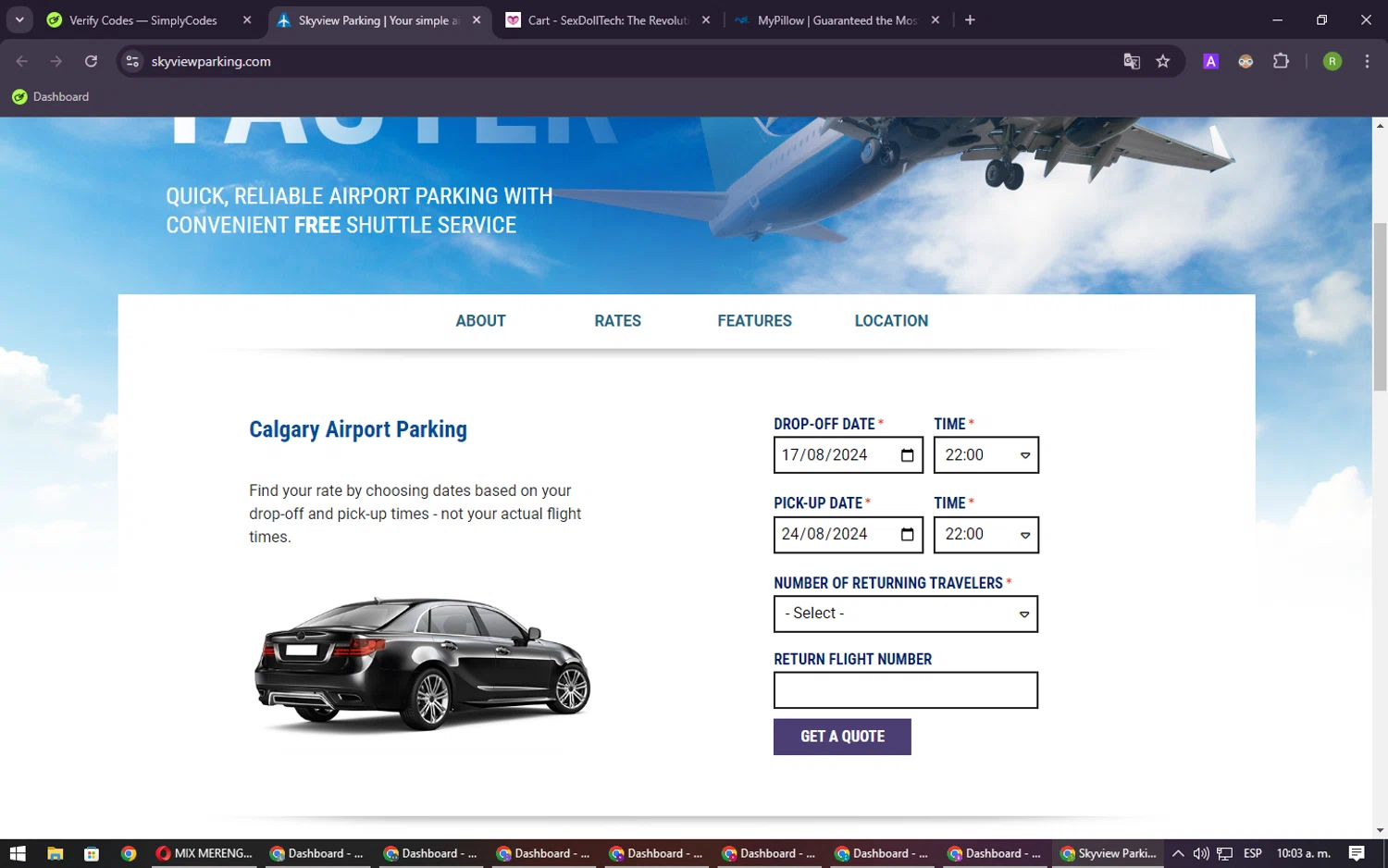 Skyview Parking checkout page showing Skyview Parking promo code box | Screenshot taken by SimplyCodes community member on Sep 6, 2024