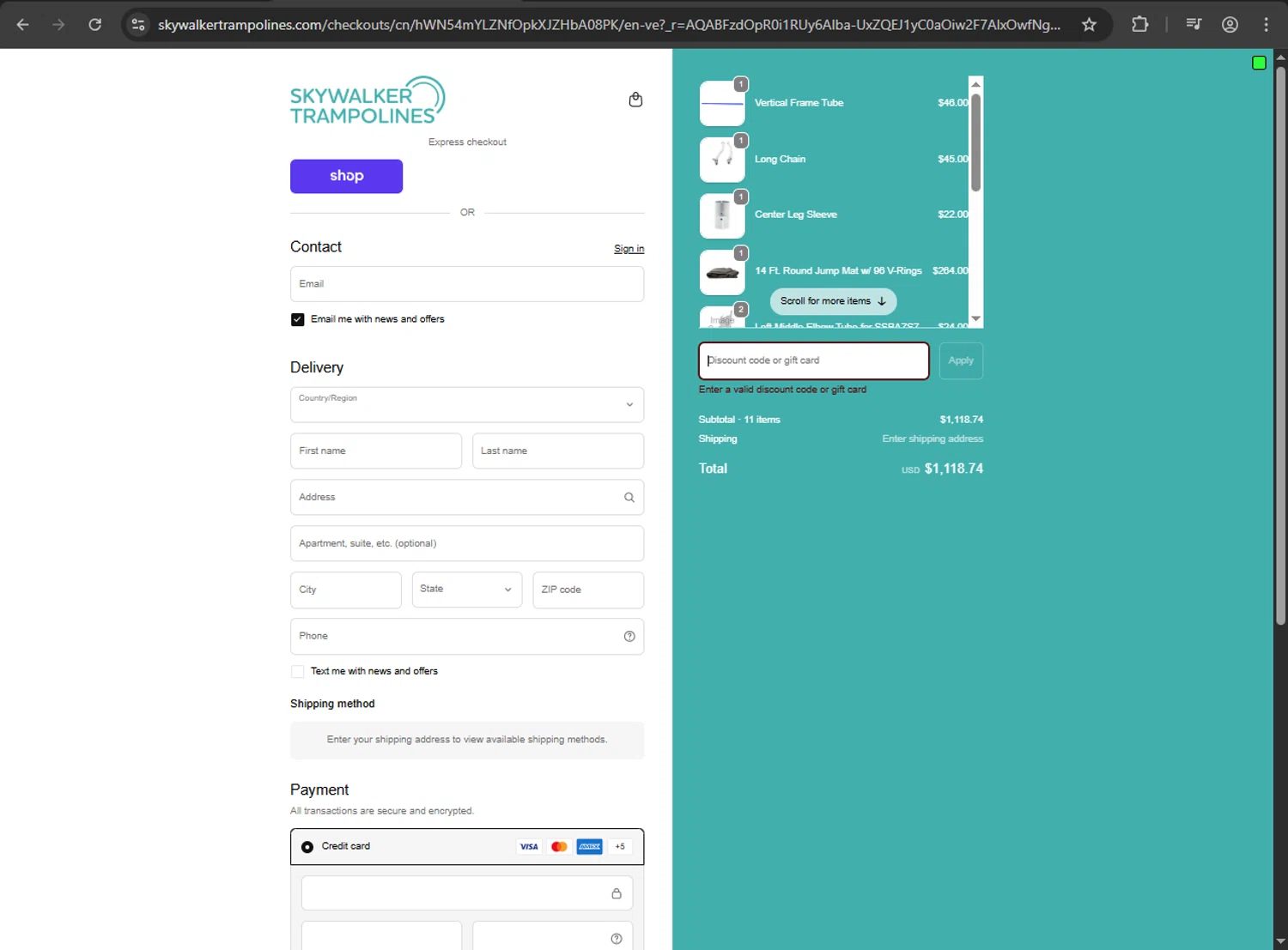 Skywalker Trampolines discount code screenshot showing code HAPPYHALLOWEEN applied at Skywalker Trampolines checkout page. Uploaded by SimplyCodes community member kaiserser on Nov 9, 2025