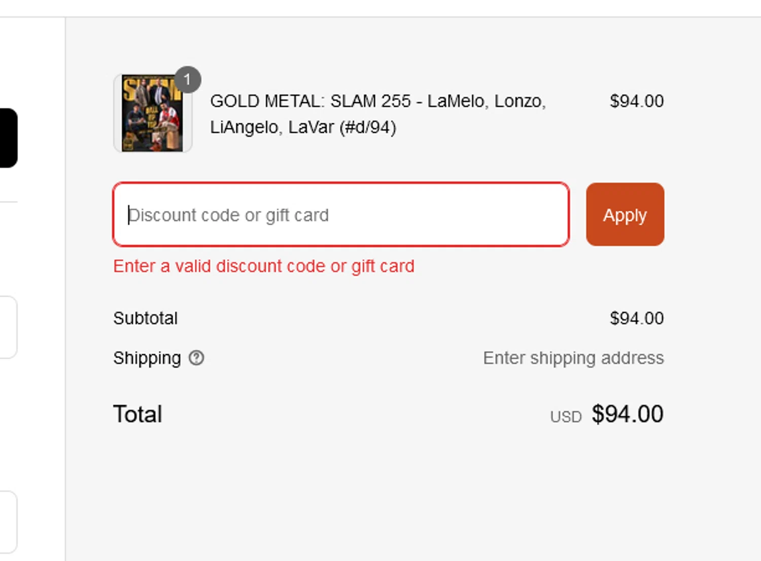 Slam discount code screenshot showing code SLAM20 applied at Slam checkout page. Uploaded by SimplyCodes community member tuvalu10 on Mar 19, 2025