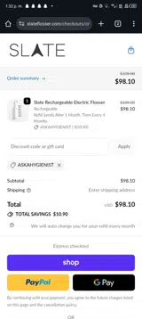 Slate Flosser coupon verification screenshot