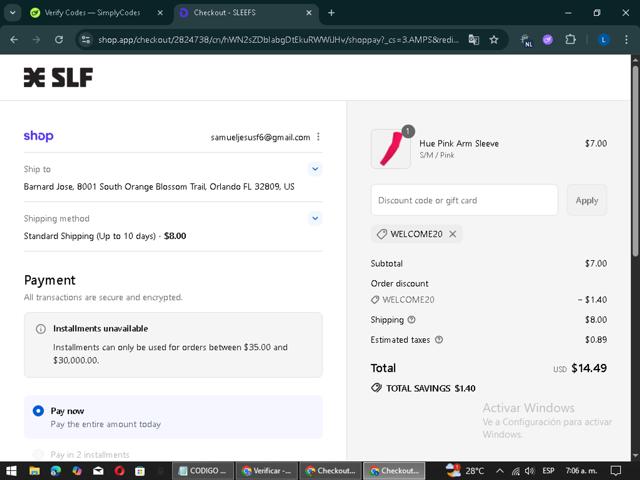 Sleefs checkout page showing Sleefs discount code box | Screenshot taken by SimplyCodes community member on Sep 12, 2025