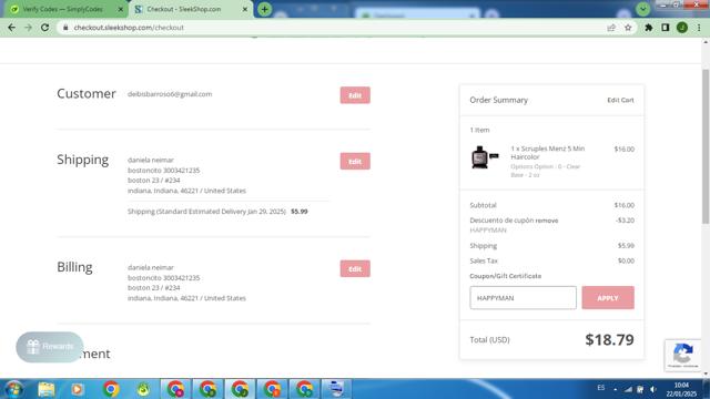 SleekHair checkout page showing SleekHair promo code box | Screenshot taken by SimplyCodes community member on Jan 22, 2025