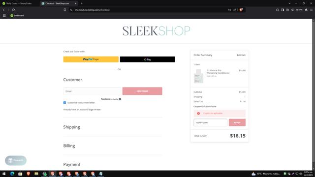 SleekHair checkout page showing SleekHair promo code box | Screenshot taken by SimplyCodes community member on Jan 22, 2025