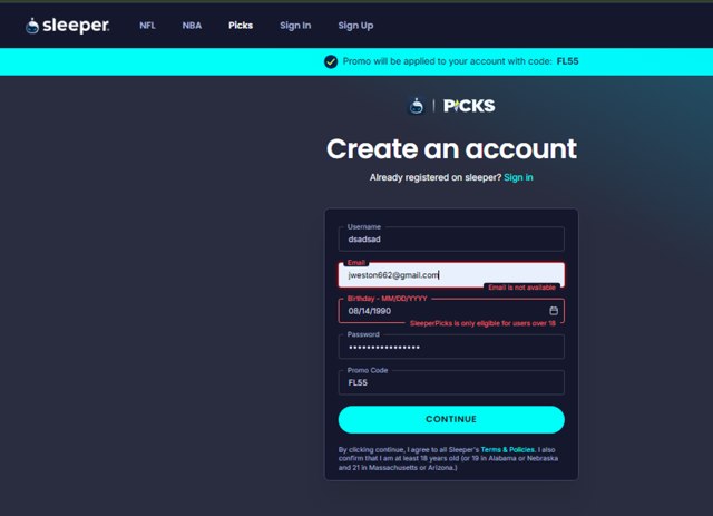 ‎Sleeper checkout page showing ‎Sleeper promo code box | Screenshot taken by SimplyCodes community member on Aug 6, 2025