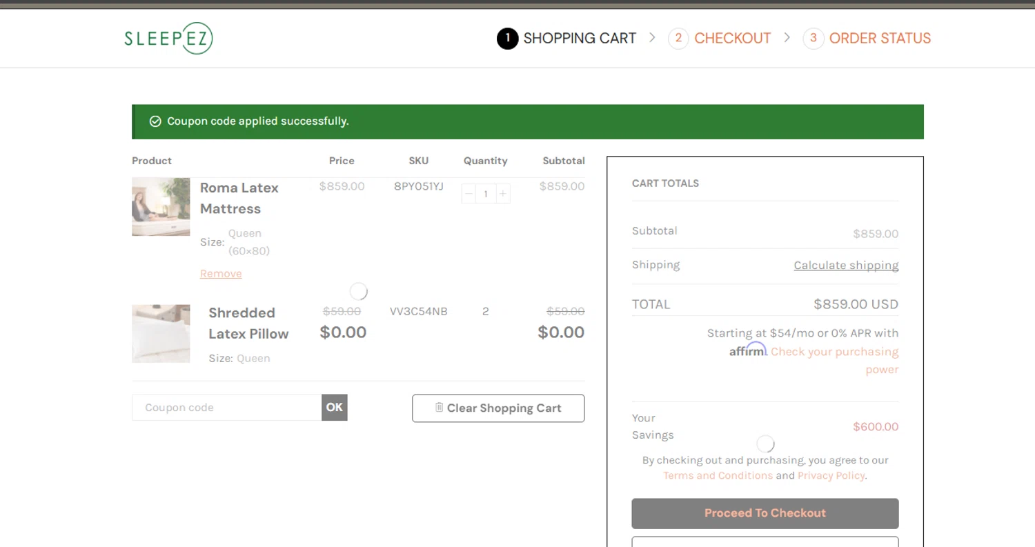 where to use Sleep EZ promo code box