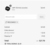WELCOME20 coupon verification screenshot