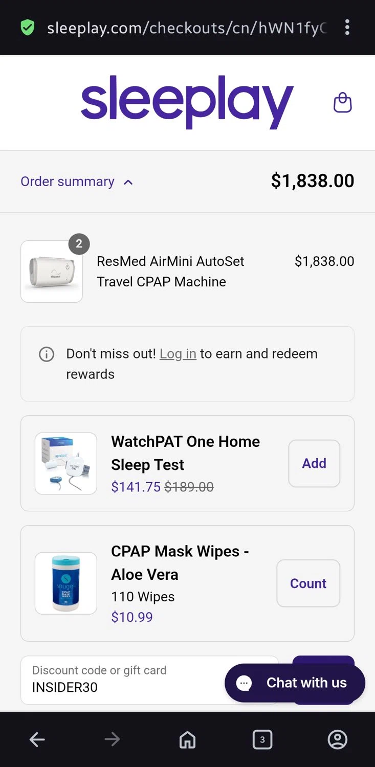 Sleeplay discount code screenshot showing code INSIDER30 applied at Sleeplay checkout page. Uploaded by SimplyCodes community member Charly2607 on Aug 11, 2025