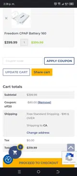SleepQuest Online Store coupon verification screenshot