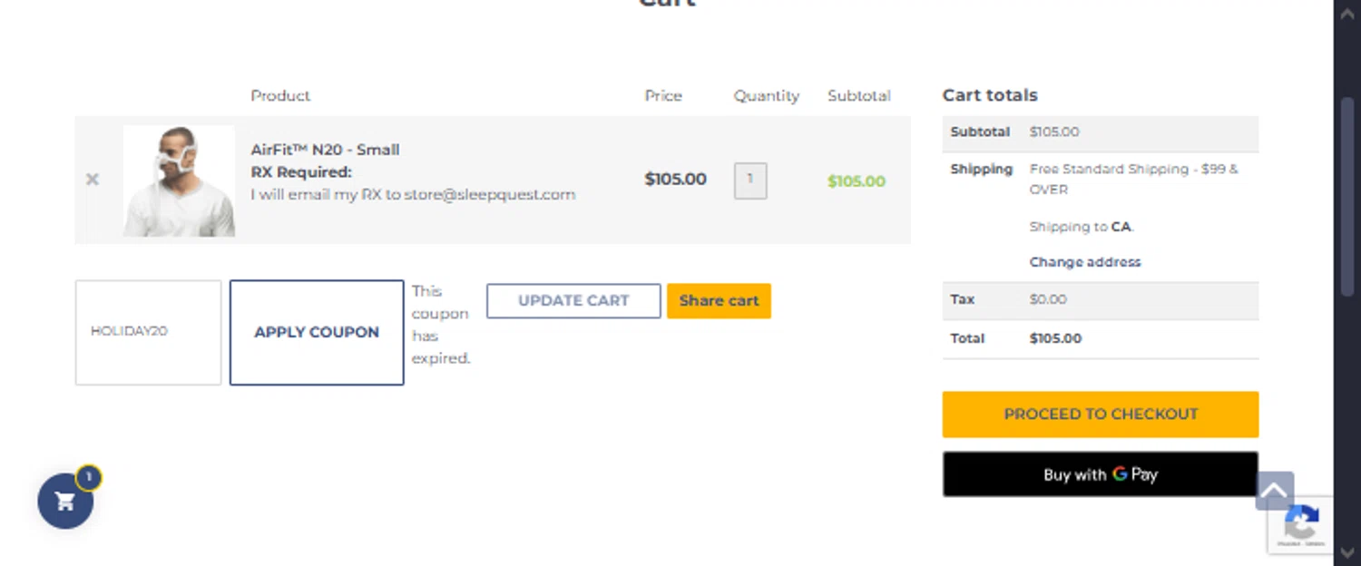 Sleepquest promo code screenshot showing code HOLIDAY20 applied at Sleepquest checkout page. Uploaded by SimplyCodes community member TraxoGamer on Jan 4, 2026