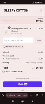 Sleepy Cotton coupon verification screenshot