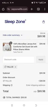 Fall30 coupon verification screenshot