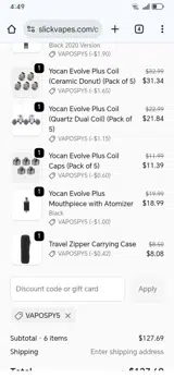 Slick Vapes coupon verification screenshot