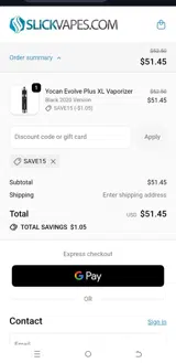 Slick Vapes coupon verification screenshot