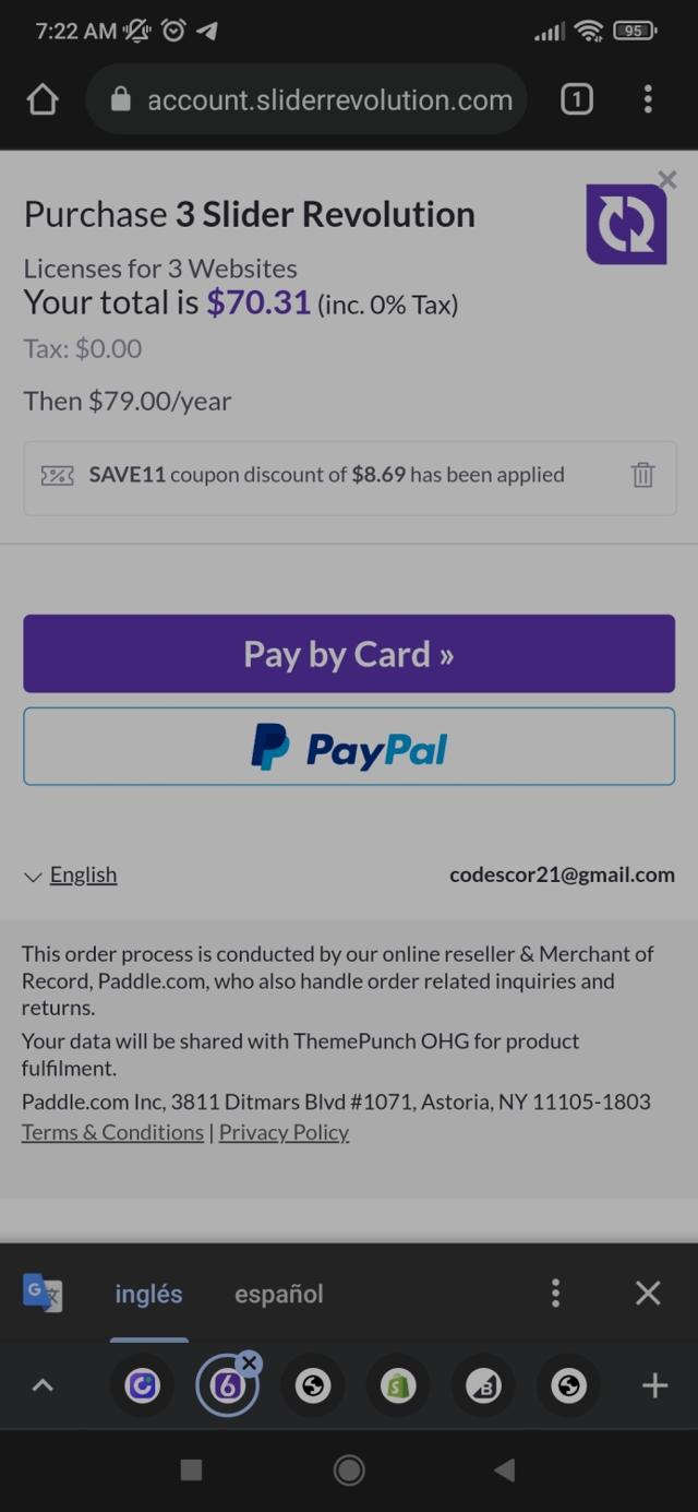 Slider Revolution checkout page showing Slider Revolution discount code box | Screenshot taken by SimplyCodes community member on Jan 13, 2022