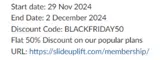BLACKFRIDAY50 coupon verification screenshot