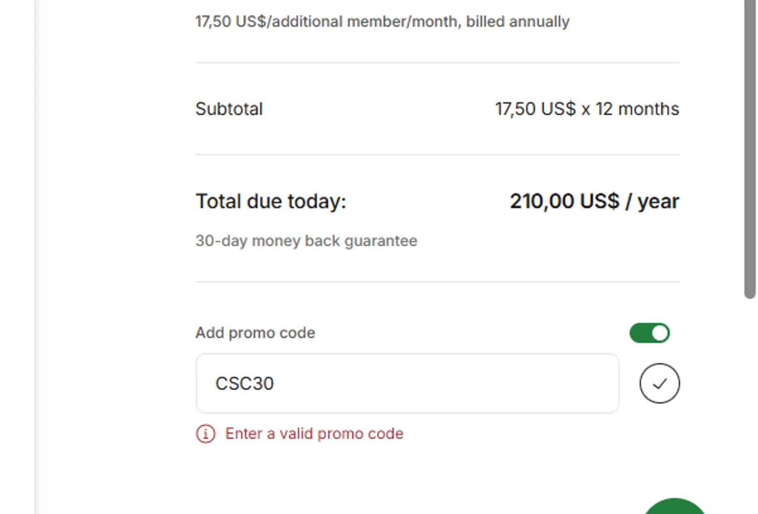 Slido promo code screenshot showing code CSC30 applied at Slido checkout page. Uploaded by SimplyCodes community member DealOwl9228 on Mar 17, 2025