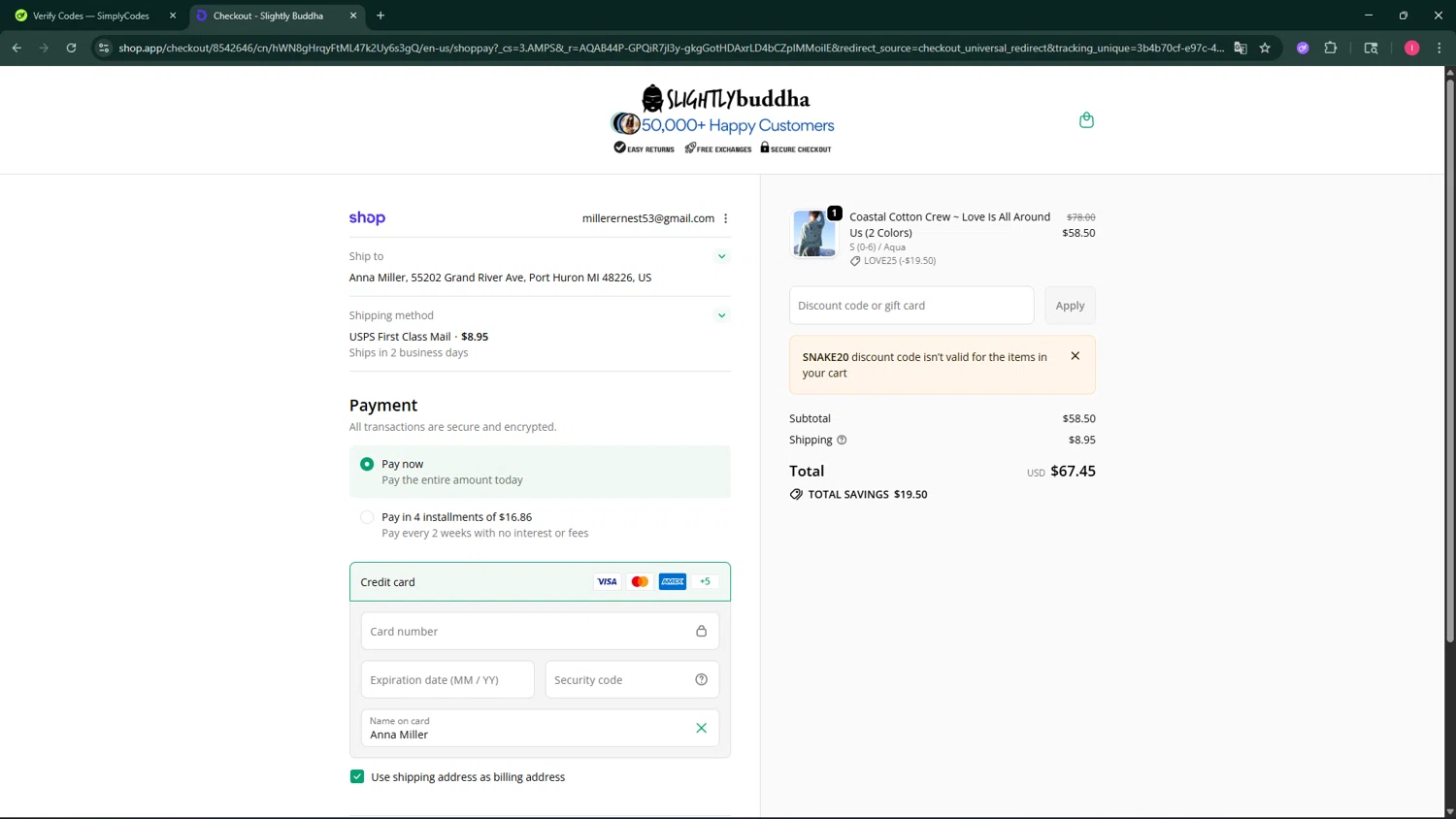 Slightly Buddha checkout page showing Slightly Buddha discount code box | Screenshot taken by SimplyCodes community member on Feb 12, 2026