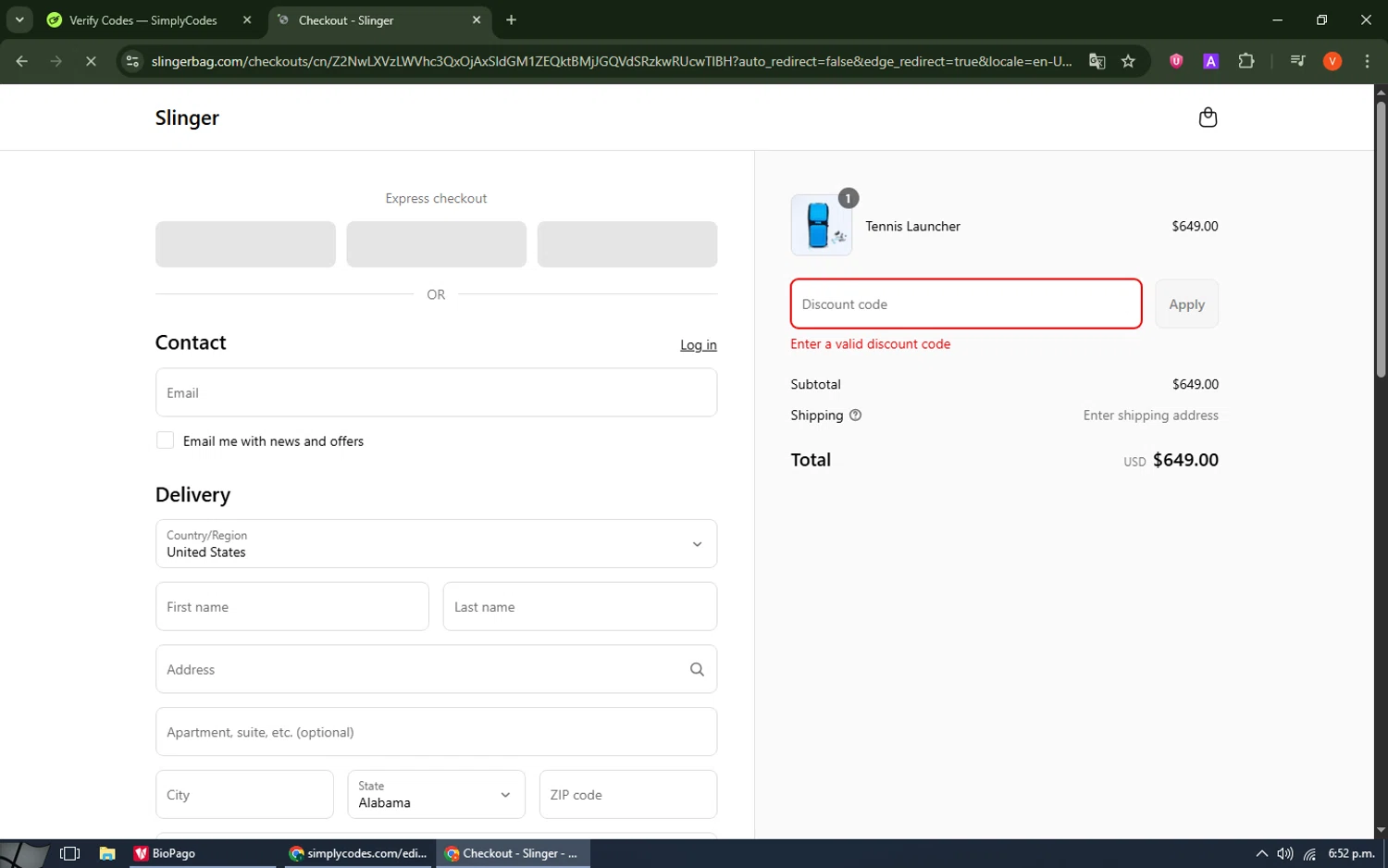 Slinger Bag discount code screenshot showing code PRIMETIME applied at Slinger Bag checkout page. Uploaded by SimplyCodes community member SavingsCaptain8190 on May 29, 2025