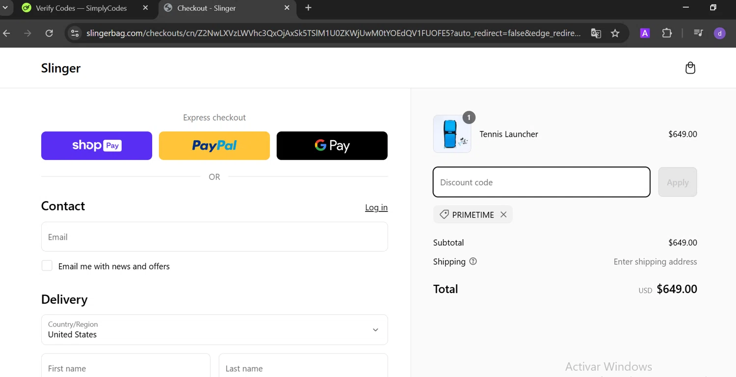 Slinger Bag checkout page showing Slinger Bag discount code box | Screenshot taken by SimplyCodes community member on Mar 8, 2025
