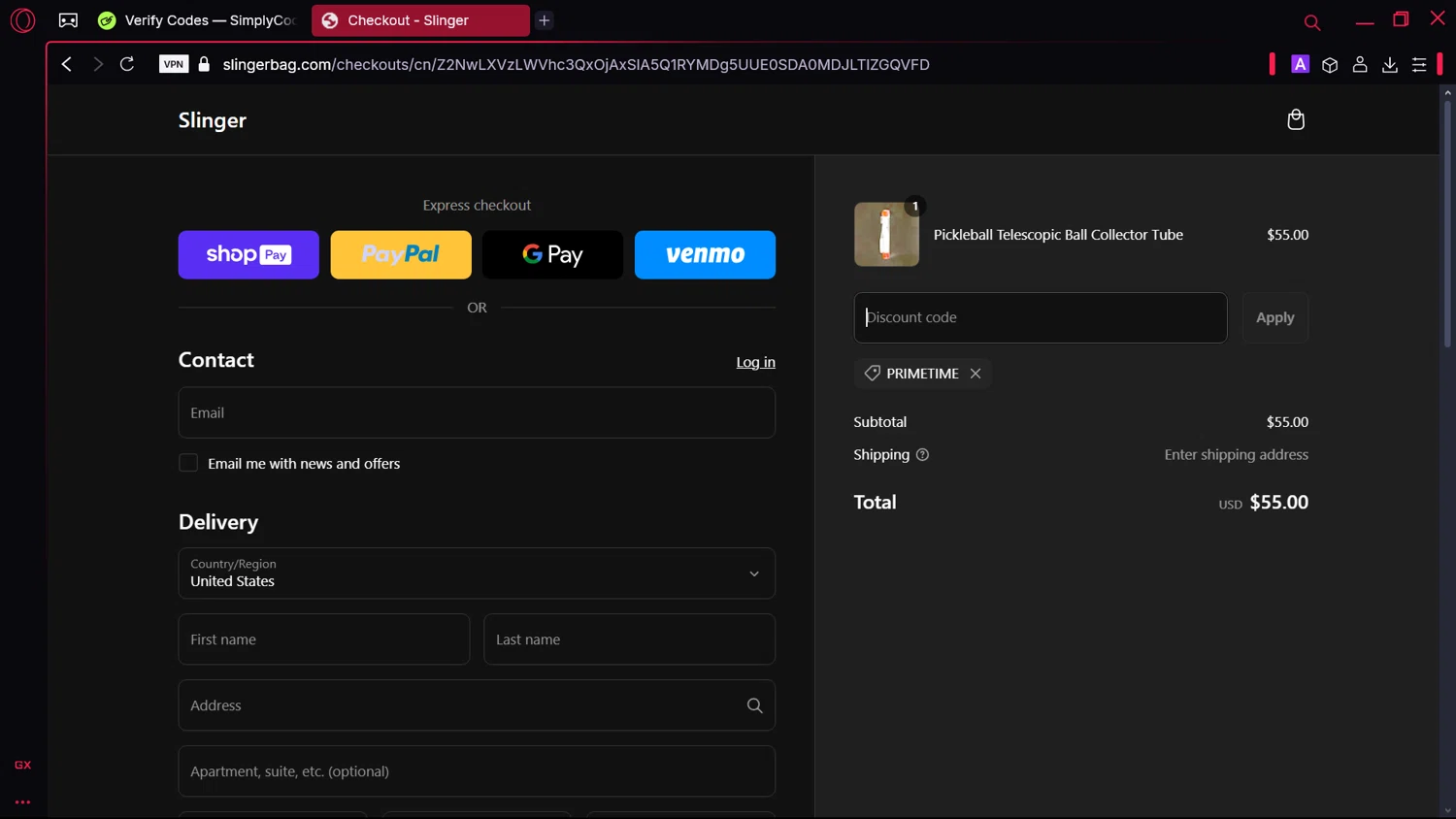 Slinger Bag checkout page showing Slinger Bag discount code box | Screenshot taken by SimplyCodes community member on Mar 14, 2025