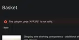 AFF2P5 coupon verification screenshot