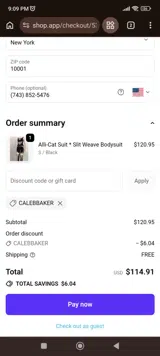 CALEBBAKER coupon verification screenshot