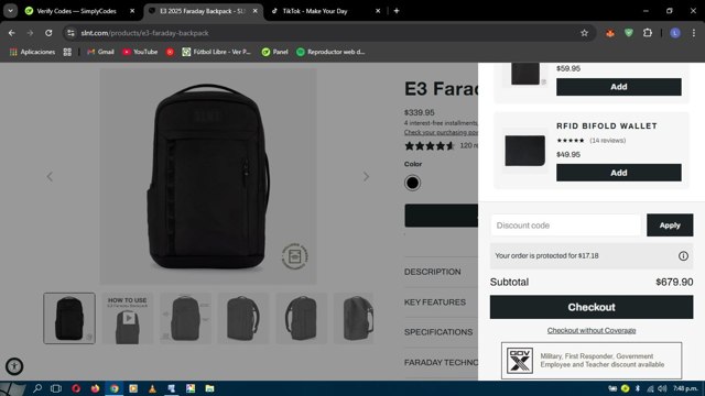 SLNT checkout page showing SLNT discount code box | Screenshot taken by SimplyCodes community member on Jul 24, 2025