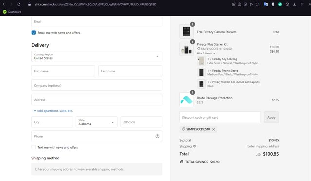 SLNT checkout page showing SLNT discount code box | Screenshot taken by SimplyCodes community member on Apr 4, 2024
