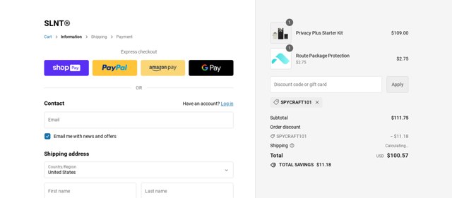 SLNT checkout page showing SLNT discount code box | Screenshot taken by SimplyCodes community member on Jan 16, 2024