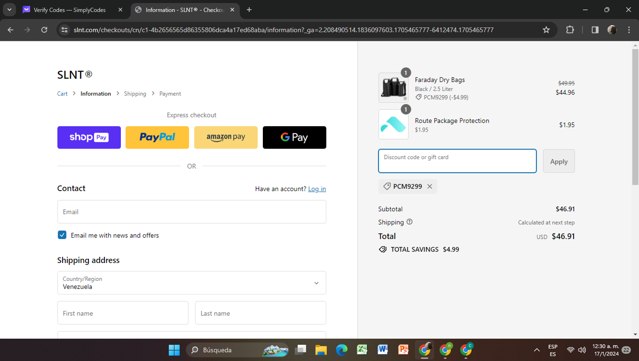 SLNT checkout page showing SLNT discount code box | Screenshot taken by SimplyCodes community member on Jan 17, 2024
