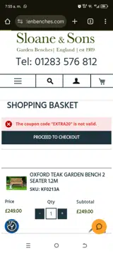 EXTRA20 coupon verification screenshot