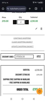 STOOL50 coupon verification screenshot