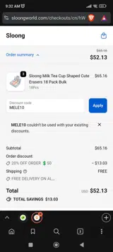 MELE10 coupon verification screenshot
