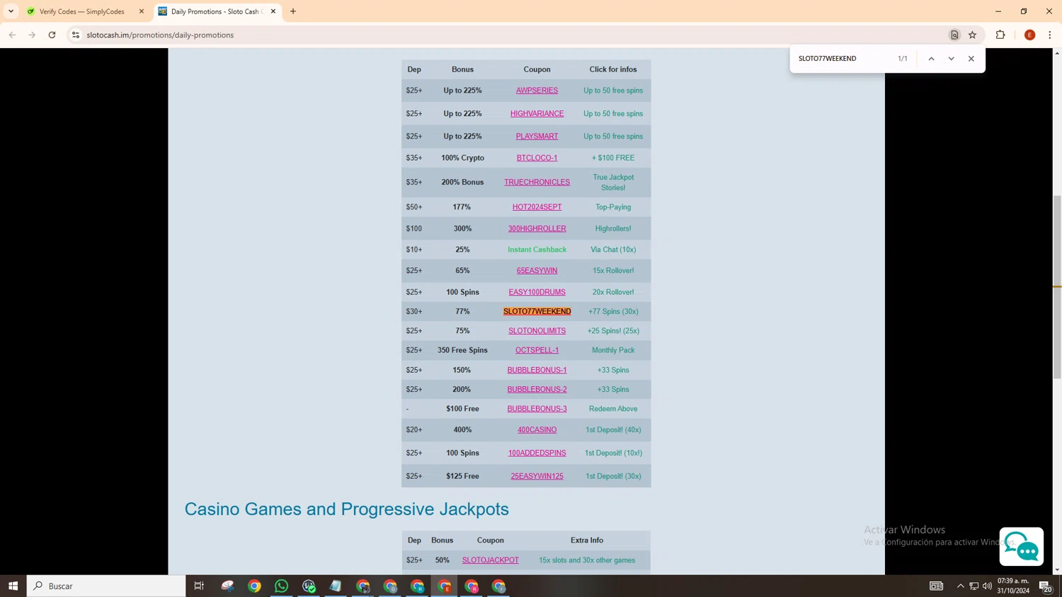 Slotocash Casino checkout page showing Slotocash Casino promo code box | Screenshot taken by SimplyCodes community member on Oct 31, 2024