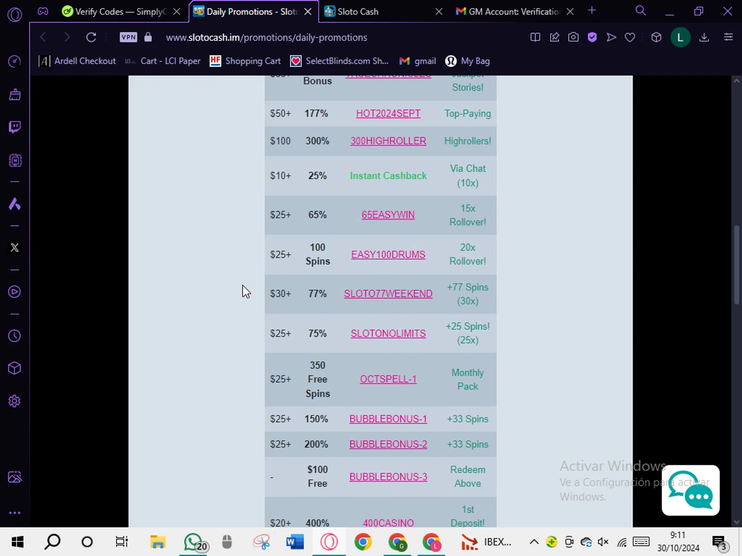 Slotocash Casino checkout page showing Slotocash Casino promo code box | Screenshot taken by SimplyCodes community member on Oct 30, 2024