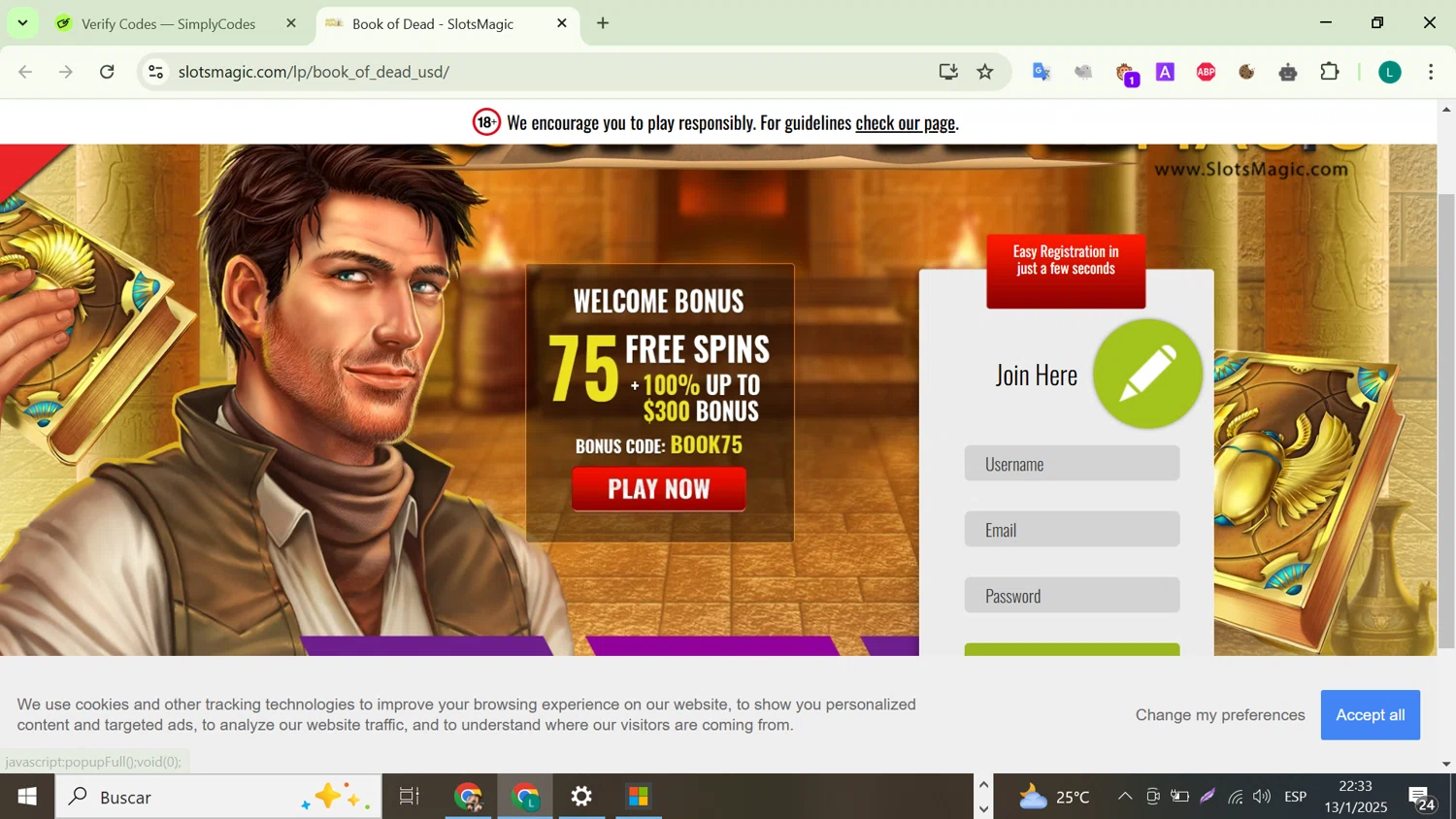 SlotsMagic checkout page showing SlotsMagic coupon code box | Screenshot taken by SimplyCodes community member on Jan 14, 2025