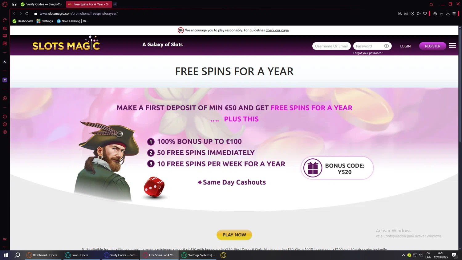 SlotsMagic coupon code screenshot showing code YS20 applied at SlotsMagic checkout page. Uploaded by SimplyCodes community member BANKAI on Mar 12, 2025